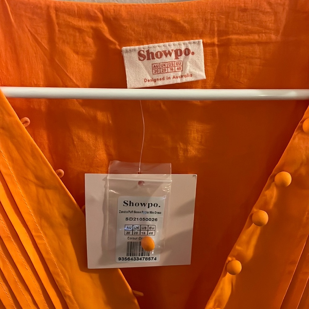 Showpo ZANDRA PUFF SLEEVE POPLIN MINI DRESS IN ORANGE